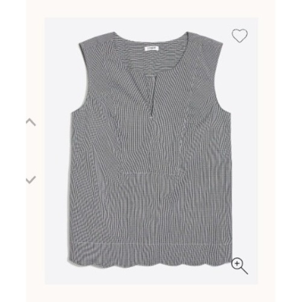 J. Crew Factory Women's Sz 0 Printed Scallop Shell Top Black White Gingham J0696